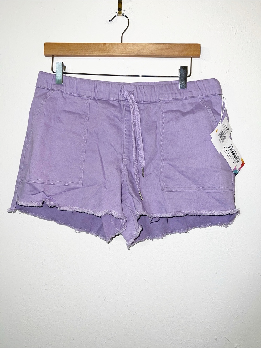 YMI Freckled Poppy Lavender Drawstring Frayed Hem Pull On Jogger Shorts